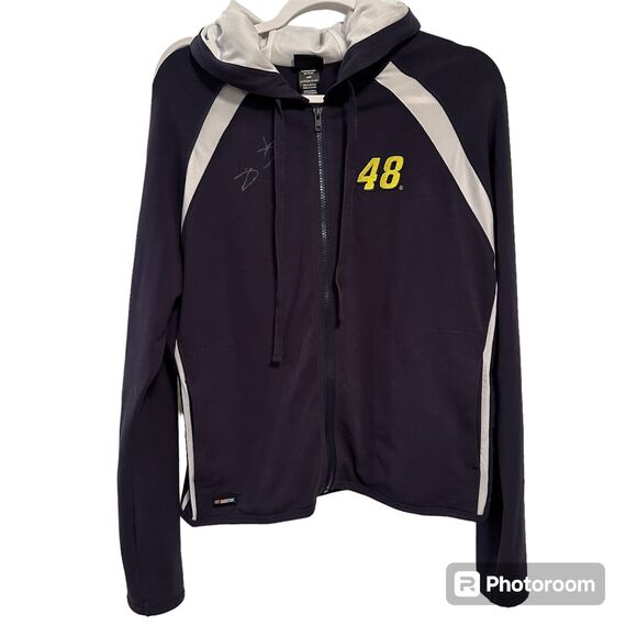 Jimmie Johnson 48 Signed NASCAR Jacket Full Zip Hooded Blue Medium - Picture 1 of 8